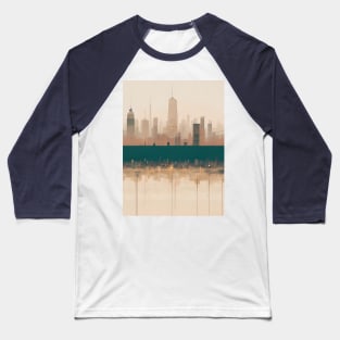 Modern Teal Beige Abstract Minimalist City Cityscape Skyline Baseball T-Shirt